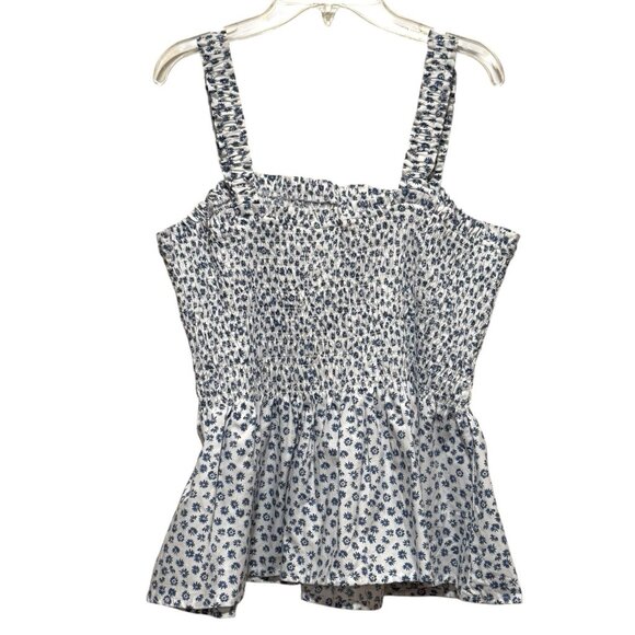 NWT GAP Blue White Ditsy Floral Print Smocked Peplum Cami Tank Top Womens XL - Picture 4 of 8